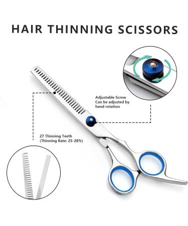 Hair Cutting Scissors Set Professional Haircut Scissors Kit Hair Beard Trimming Thinning Barber Scissors Set Hair Cutting Shears for Men Women Kids Adults Pets Home Salon Barber Cutting Kit Blue - Buy Online on GoSupps.com