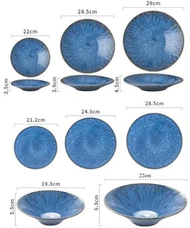 Dessert Dishes Ceramic Plates Nordic Blue Ceramic Dinner Plate Restaurant Pasta Steak Plates Home Fruit Salad Bowl Cake Dessert Plates Kitchen Utensils Salad Plates(A 9.5inch) (C 7.5inch One Size) - Buy Online on GoSupps.com