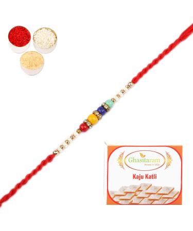 Ghasitaram Gifts Rakhi for Brother Rakhis Online - 6751 Pearl Rakhi for My Brother with 400 GMS of Kaju katli Rakhi with 400 gms of Kaju katli