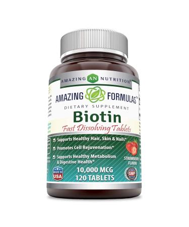 Amazing Formulas Biotin Fast Dissolve 10000mcg 120 Tablets Supplement | Strawberry Flavor | Non-GMO | Gluten Free | Made in USA 120 Count (Pack of 1) - Buy Online on GoSupps.com