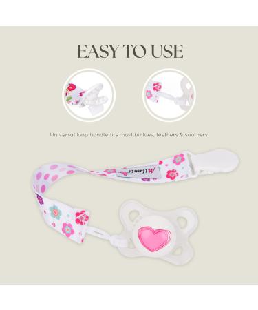 Milanti Pacifier Clip Set - 3 Clips + 18 Name Tag Labels | Universal Paci Holder for Binky Brands & Teethers | Rose & Yellow Floral Design - Unisex - Buy Online on GoSupps.com