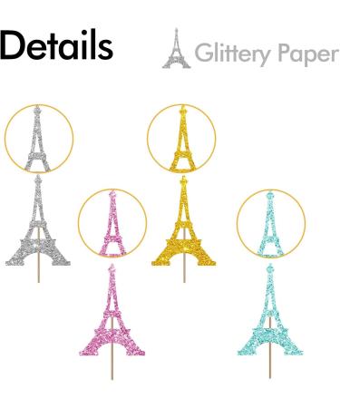 Eiffel Tower Cupcake Toppers Wedding Party Decor Bridal Shower Dessert Cupcake Toppers Paris Themed Birthday Party Decoration - Pink & Sliver & Blue & Gold Glitter - Buy Online on GoSupps.com