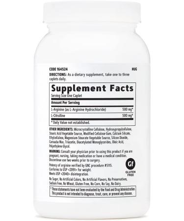 GNC L-Arginine & L-Citrulline 500mg/500mg Caplets - 120 Count, Boosts Nitric Oxide Production - Buy Online on GoSupps.com