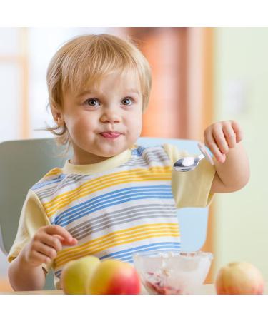 Vicloon Baby Fork and Spoon Set - 2Pcs Infant Training Utensils for Baby Led Weaning - Silicone Stainless Steel Short Handle Tableware for Kids - Penguins - Buy Online on GoSupps.com