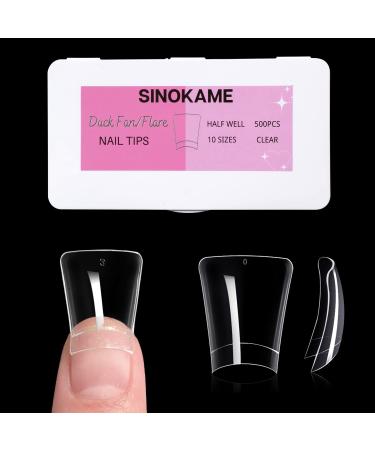 SINOKAME 500PCS Clear Duck Feet Fan Flare Nail Tips for Acrylic Nails - Y2K Vibe with Random Charms | 10 Sizes Half Cover Medium - Buy Online on GoSupps.com