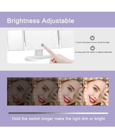 Lighted Trifold Makeup Mirror with 10X Magnification - Touch Control, Dual Power Supply - Portable LED Vanity Mirror for Women - White - Buy Online on GoSupps.com