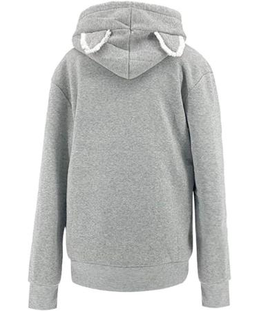 Cat Dog Kanguru Hoodie | Plush Animal Ear Sweatshirt for Cat Lovers - Cozy Gray Pullover with Paw Print Bag - Buy Online on GoSupps.com