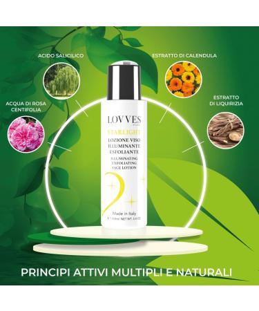 LOVVES Starlight Brightening exfoliating facial lotion High Quality Natural Cosmetics combats impurities refines the skin texture making it smooth and homogeneous 100ml - Buy Online on GoSupps.com