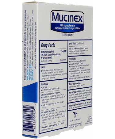 Mucinex Expectorant 12-Hour Extended Release Tablets - 20ct, 600mg Guaifenesin for Chest Congestion Relief - Buy Online on GoSupps.com