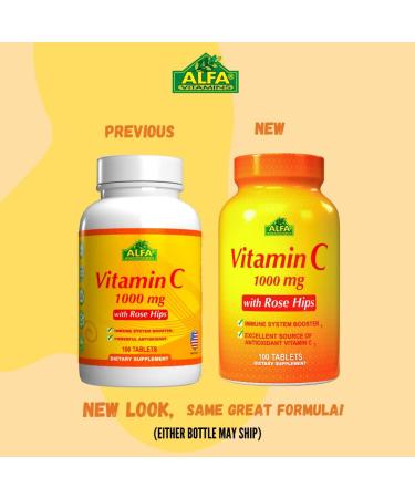ALFA VITAMINS Vitamin C 1000mg with Rose Hips - Antioxidant & Immune Support - 100 Tablets - Buy Online on GoSupps.com