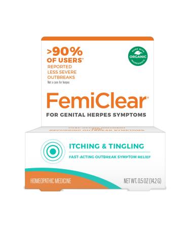 FemiClear® for Genital Herpes Symptoms, Itching & Tingling - Effective Intimate Relief - Formulated with All-Natural and Organic Ingredients - 0.5 Ounce Tube