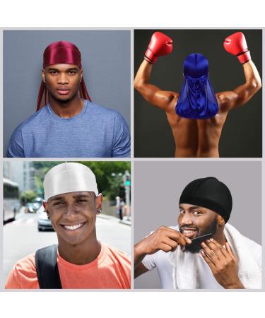 4-Piece Silky Durag Caps Headwraps + Silk Wave Cap for Men | Long Tail & Wide Elastic Band | HY-1 - Buy Online on GoSupps.com