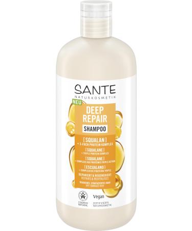 SANTE Naturkosmetik Deep Repair Shampoo Squalan + Triple Layer Protein Complex Vegan Care Shampoo for Smooth and Shiny Hair, Repairs Dry and Damaged Hair, 500 ml