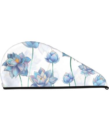Shop Pale Blue Lotus Flowers Microfiber Hair Towel - Soft Super Absorbent Quick Dry Wrap for Women with Long Curly & Thick Hair - Buy Online on GoSupps.com