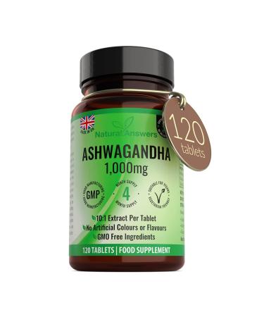 120 x Ashwagandha 1000mg Tablets | 4 Month Supply | 1000mg Per Tablet High Strength Vegan Ashwagandha Tablets (Not Capsules or Pills) of Pure Ashwagandha Powder UK Made 120 Count (Pack of 1)