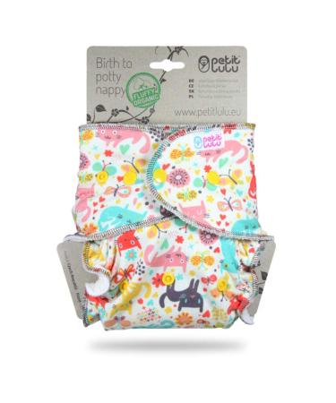 Petit Lulu Bamboo Fitted One Size Diaper | Snaps | Fluffy Organic | Reusable & Washable | Made in Europe (Cat Meadow)
