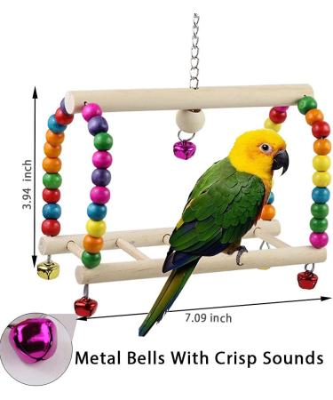Hanging Bell Bird Cage Swing Toy Set for Small Parakeets, Cockatiels, Conures - 8Pcs Wooden Perch & Chewing Toys for Budgies, Lovebirds, Macaws | Bird Parrot Toys - Buy Online on GoSupps.com