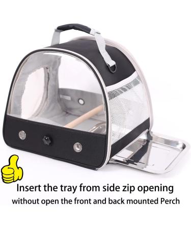 Portable Small Bird Carrier with Standing Perch and Stainless Steel Tray - Collapsible Parrot Parakeet Carrier | Side Access Window - Black - Buy Online on GoSupps.com