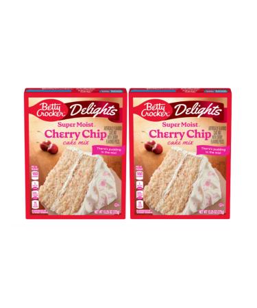 Betty Crocker Delights Super Moist Cake Mix Cherry Chip 13.25oz | Delicious and Spongy | Quick and Easy | 2 x 375g
