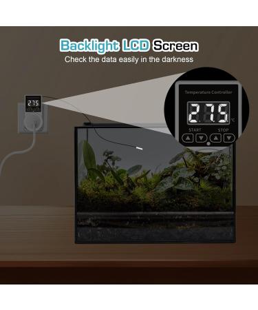 XIEHUZA Digital Thermostat Plug Socket LCD Screen Temperature Controller with Water Proof Sensor Probe Heating Cooling Temperature Switch Outlet for Reptile Greenhouse Terrarium Home 10A - Buy Online on GoSupps.com