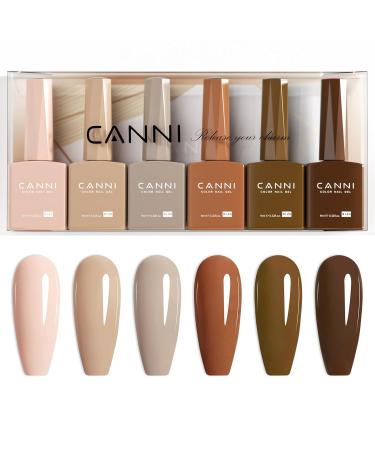 CANNI 6Pcs Hema-Free Nude Brown Gel Nail Polish Set - Dark Brown Fall Colors for DIY Home Salon & Holiday Gifts - 9ml Portable Nail Art Kit - Buy Online on GoSupps.com