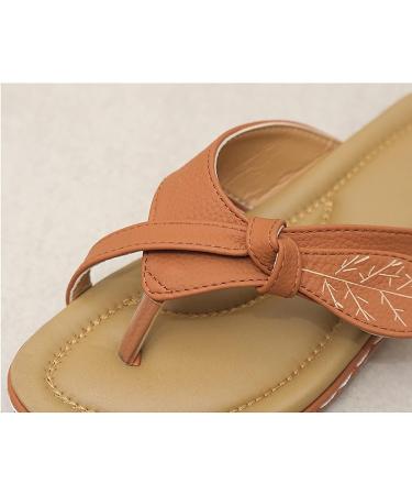 Comfy Breathable PU Leather Bow Flat Heel Flip Flops for Women - Summer Clip Toe Slippers for Big Toe Foot Correction - Size 7 Brown - Buy Online on GoSupps.com