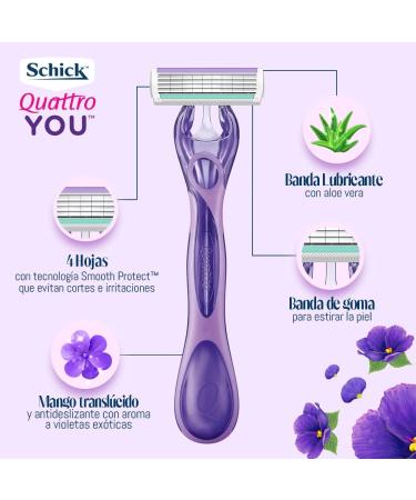 Schick Quattro You Exotic Violet Blooms Disposable Razors for Women 4ct (W300640400) - Buy Online on GoSupps.com