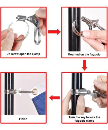Boat Flag Pole Clips with Carabiner Clamp for Grommet Flag Mounts  Stainless Steel Pole Clips Carabiner Clips  For Flag Poles 0.75 to 1.2 Inch in Diameter  Easy to Use  2 Pack (Flag and Pole Not Included) 2 Pack silver - Buy Online on GoSupps.com