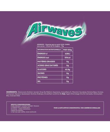 AIRWAVES - Blackcurrant Flavor Chewing Gum - Sugar Free - Mint Freshness - 5 Packs of 10 Dragees - 70 g - Buy Online on GoSupps.com