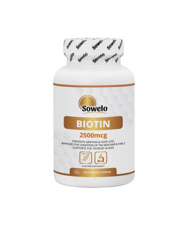 Sowelo Biotin I 2500 McG I dietary supplements with biotin i vitamin B7 i strengthens skin nails and hair i against aging i 120 tablets