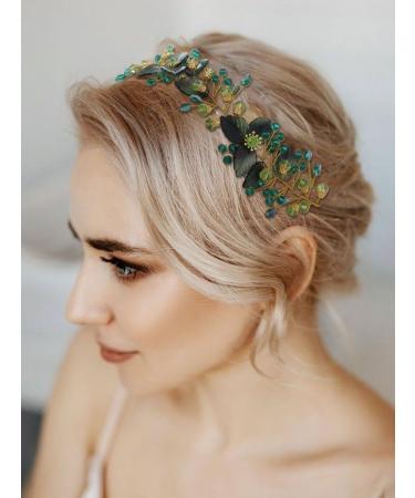 IYOU Crystal Wedding Hair Vine Green Leaf Bridal Headband Rhinestone Headpiece Prom Bride Bridesmaid Hair Accessories for Women - Buy Online on GoSupps.com