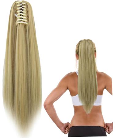 Ponytail Extension 22" Long Straight Wig Claw Clip Ponytail Extension Heat-Resisting Synthetic Fake Hair Pieces Diy Haircut for Women Girls Short and Less Hair (Blonde-27/613) - Buy Online on GoSupps.com