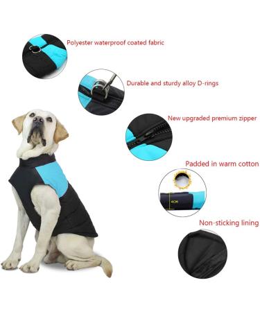 Femax Waterproof Dog Coat - Warm Winter Jacket for Small to Large Dogs Cold Weather Vest Blue XXL (Breast 50cm Back 45cm) - Buy Online on GoSupps.com