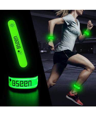 BSEEN LED Armband 2 Pack High Visibility Light Up Sports Wristbands Adjustable Glowing Bracelets for Runners Joggers Pet Owners Cyclists Green-Version 2