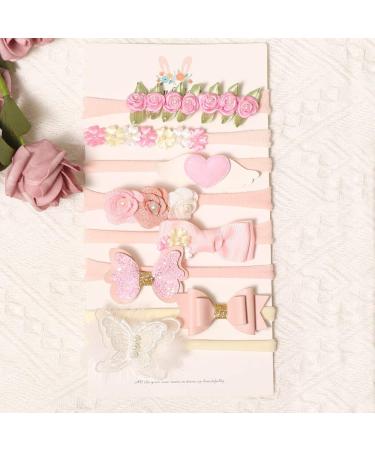 8 Pcs Baby Girls Soft Nylon Bow Flower Headbands | Pink Hair Accessories for Newborns & Toddlers - Buy Online on GoSupps.com