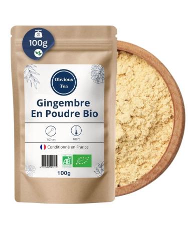 Gingembre Bio en Poudre en Vrac - Infusion et Tisane Digestion et Bien- tre - Zingiber Officinale Roscoe - Agriculture Biologique - Conditionn en France - Sachet de 100g (50 Tasses) 100 g (Lot de 1)