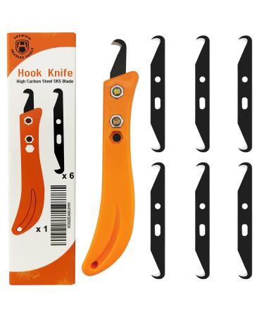 HEADLEY TOOLS Hook Blade Utility Knife, Golf Grip Removal Tool Hook Knife with Blades for Regripping Golf Clubs, Golf Club Grip Hook Blade Knife Orange (7pcs Hook Blades, 1pcs Hook Knife Handle)