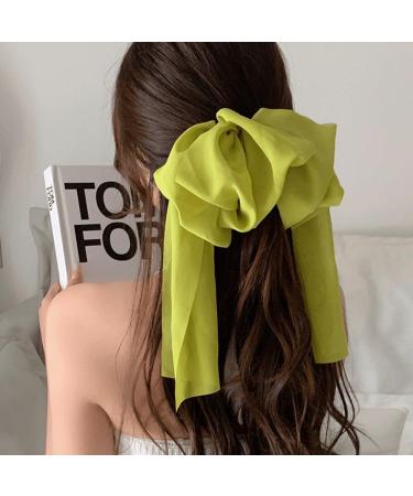 Large Satin Layered Hair Bows Hair Barrettes Long Ribbon Bows Silky Bowknot with Long Tail French Style Hair Accessories for Women Girls Green - Buy Online on GoSupps.com