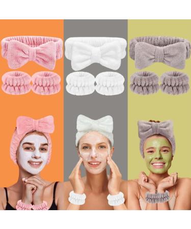 Limtula 1set Elastic Women Shower Hairband & Wristband Cute Bowknot Plush Face Wash Hairband Home Makeup Headband Wristband Pink 3piece set - Buy Online on GoSupps.com