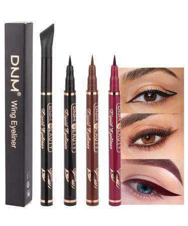 evpct 3Pcs Black Brown Red Brown Liquid Wing Eyeliner Stamp Eye Pencil Makeup Sets Waterproof Colored Color Eye Liners Stamps Shapes delineador de ojos contra el agua delineadores de colores para ojos 3 Count (Pack of 1)...