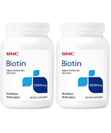 GNC Biotin 5000mcg Supplement Supports Healthy Hair Skin and Nails 120 Servings (Pack of 2)