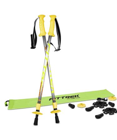 FitTrek hiking sticks children - trekking sticks - walking sticks telescopic - hiking stake children - walking stick light with rubber buffer pads and bag children yellow