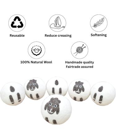Pachamama Handmade XL Wool Tumble Dryer Balls 7cm 6 Pk Reduce Drying Time Save Energy Fabric Soften Reduce Static Reduce Wrinkles Unscented Long Life - Cute Sheep Pattern Felted by Hand Fair Trade - Buy Online on GoSupps.com
