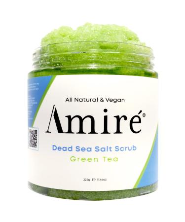 Amire Green Tea Dead Sea Salt Body Scrub. All Natural Body Polish. Infused with Argan Peppermint and Sunflower Oil.
