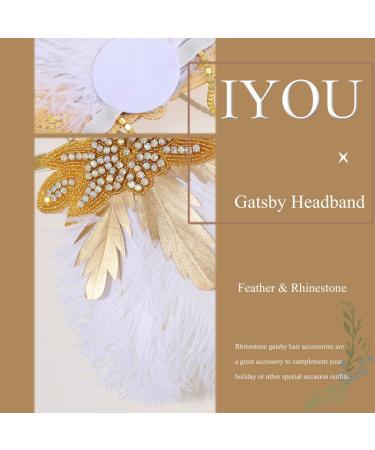IYOU 1920 Flapper Headpiece Gold Feather Gatsby Headband Vintage Rhinestone Prom Costume Wedding Hair Accessories for Women - Buy Online on GoSupps.com