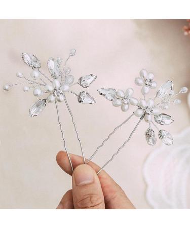 Handcess Flower Wedding Hair Needles & Silver Pearl Clips - Crystal Bride Jewelry for Women & Girls (2 Pieces) - Perfect for International Shipping - Buy Online on GoSupps.com