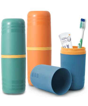 Esteopt Travel Toothbrush Holders Pack of 3 Toothpaste Storage Boxes for Camping Hiking Business Trips Home - Green Blue Orange