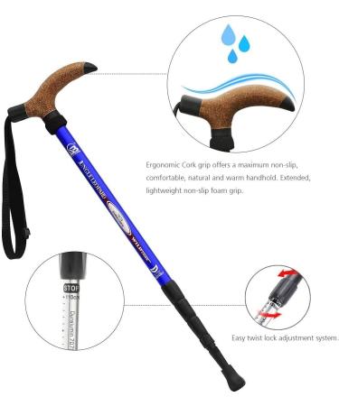 Kry Bergstock Hiking Stick - T-Shaped Handle Retractable Adjustable Aviation Aluminum Alloy Shock Absorption - Sky Blue - Buy Online on GoSupps.com