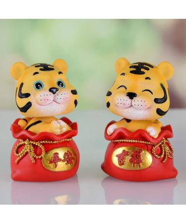 ORFOFE Digital Dash 2 Pcs Year of The Tiger Bobble Head Ornament Resin Red Blush Office Pearlescent Fengshui Statue Red 1x2pcs 6X6X9.5CMx2pcs - Buy Online on GoSupps.com