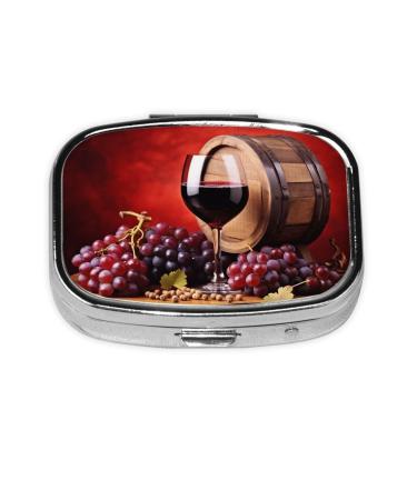 Fruit Grape Red Wine Printing 2 Compartment Small Pill Case Cute Small Pill Box Purse Pill Boxs Travel Pill Organizer for Pocket Purse and Travel Gifts